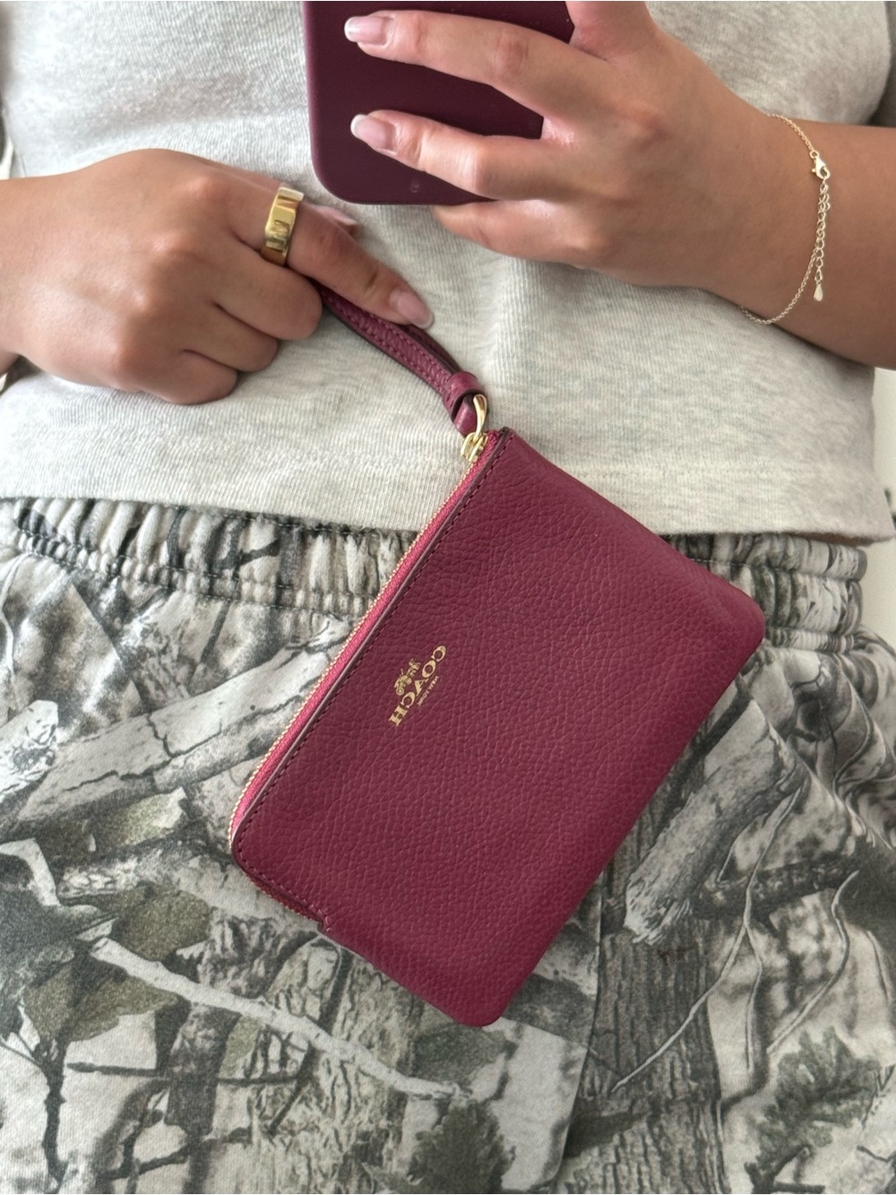 Coach Pebbled Leather Wristlet - Plum